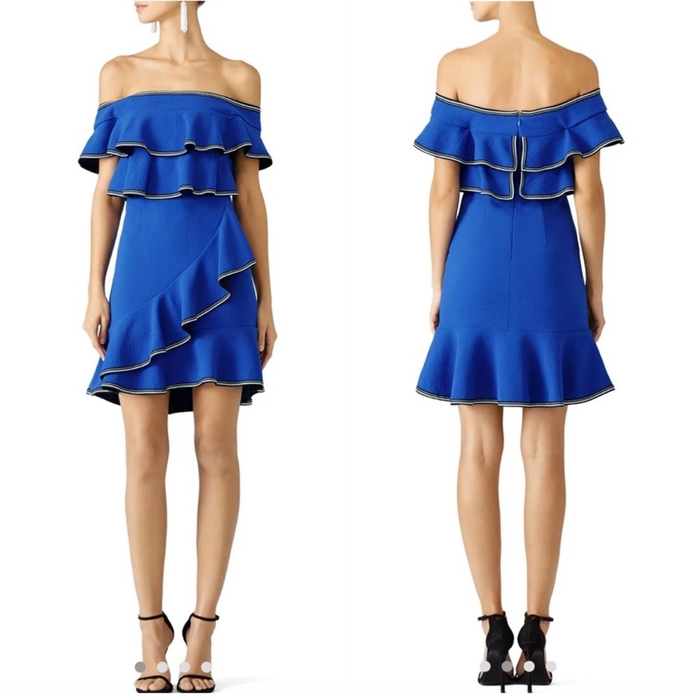 Rebecca Vallance Royal Blue Off-the-Shoulder Ruffle Dress